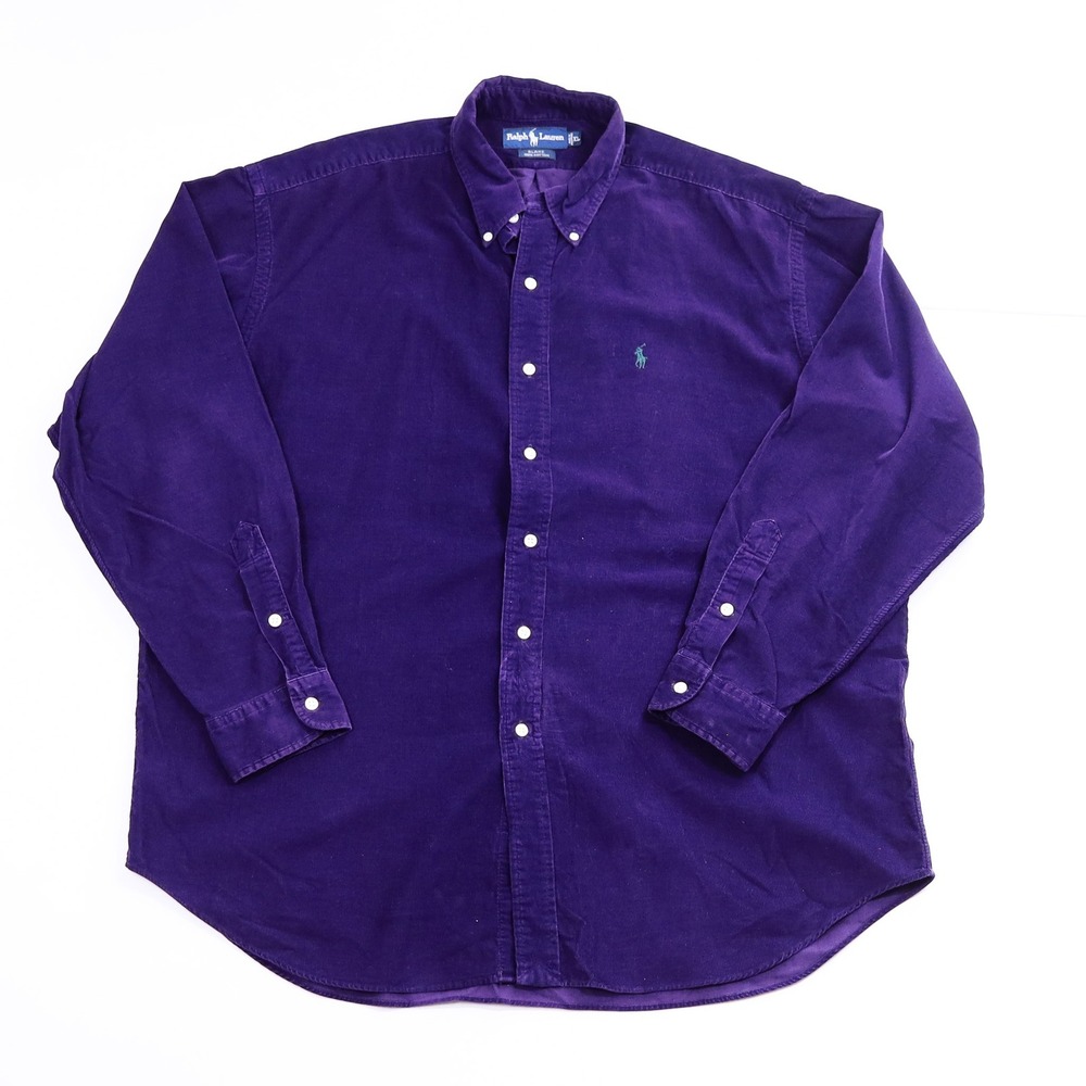 Ralph Lauren Blake Shirt Mens XL Purple Corduroy Long Sleeve Green Pony Vintage